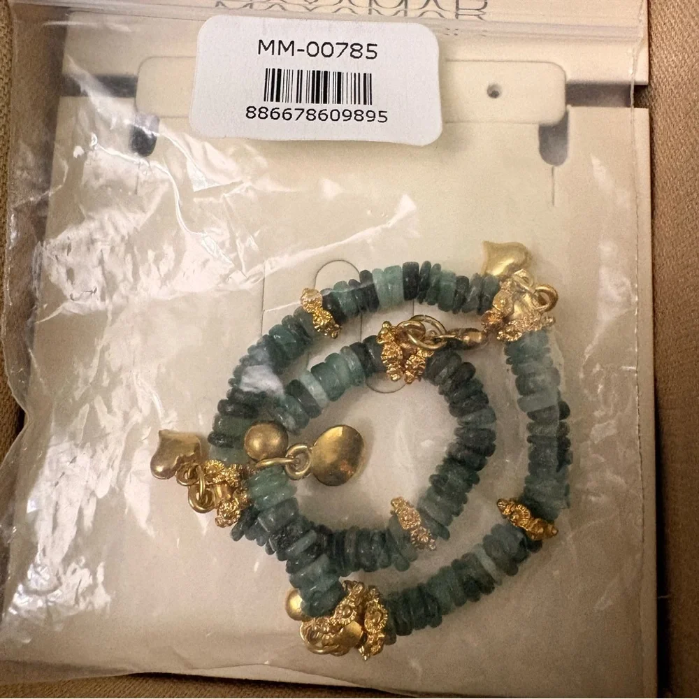 Genuine Emerald Beads 24k Gold Plated Heart Charm Stretch Bracelet - Picture 9 of 9